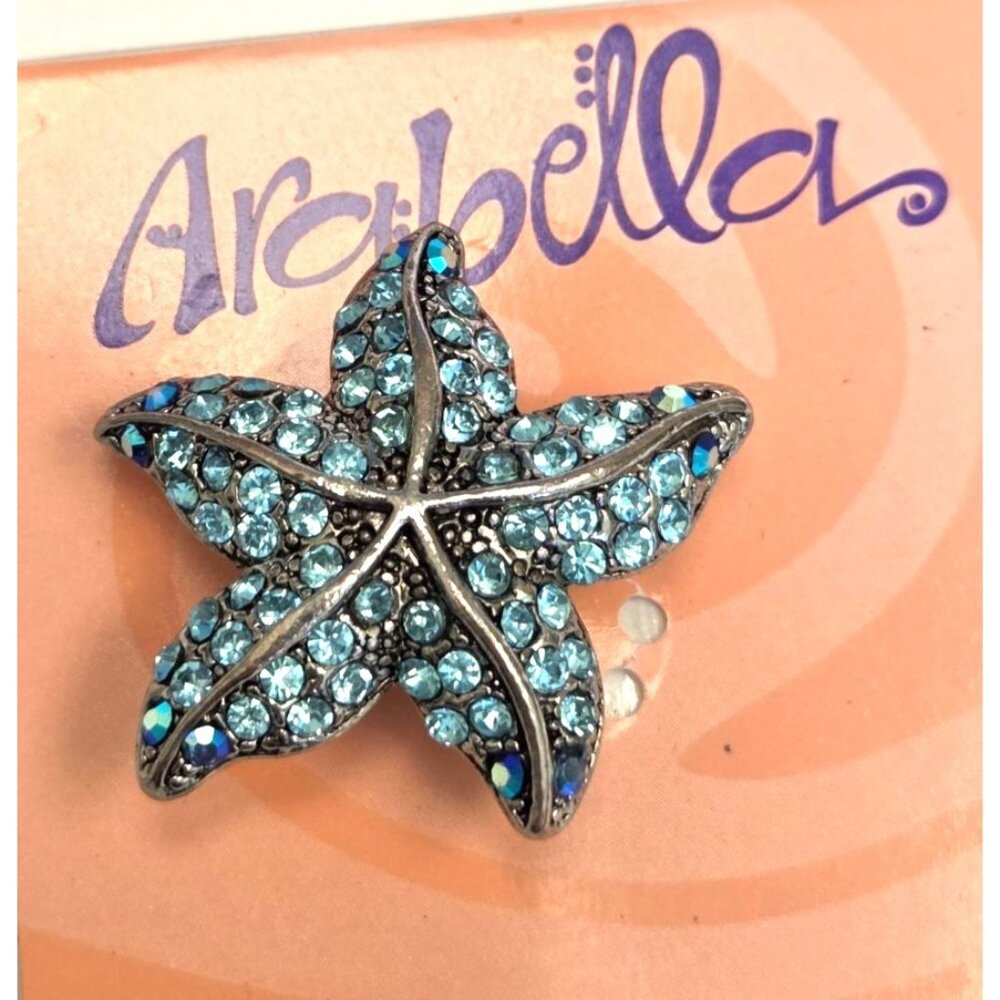 Arabella Starfish Brooch With Blue Rhinestones On Silver-Tone Metal